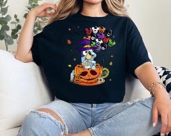 Bluey Halloween T-Shirt: Spooky Cartoon Dog Tee - Kids Gift