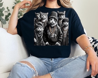 Camiseta vintage de la pandilla de gatos: meme sarcástico, camiseta unisex extragrande