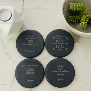 Set of 4 Laser Engraved Slate Coasters with Bible Verses