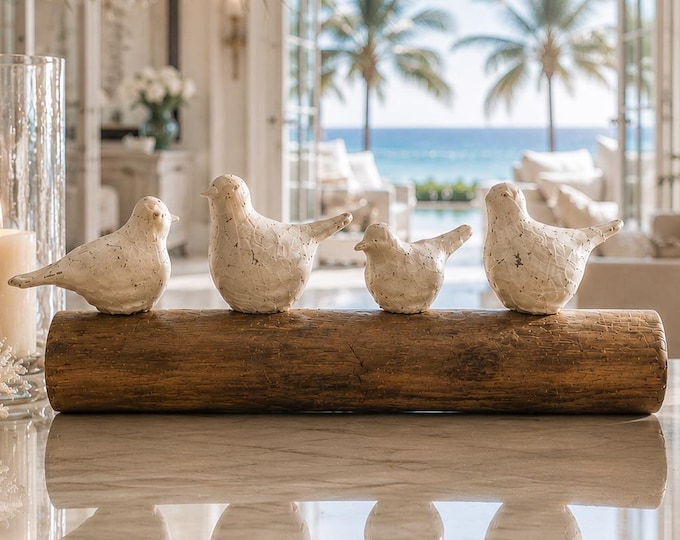Perched in Harmony Coastal Bird Sculpture on Mango Wood