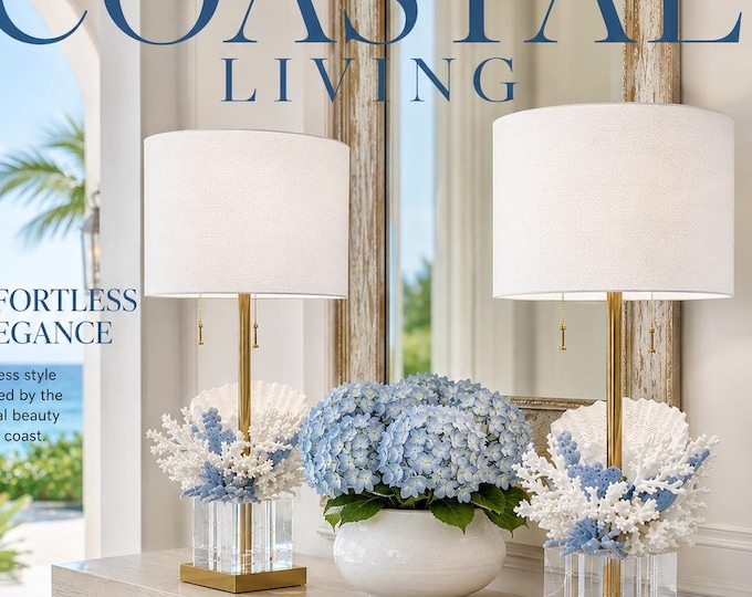 Pair of Crystal & Coral Table Lamps | Luxury Coastal Statement Lamps