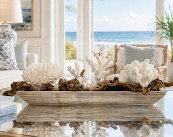 White Coral & Grapewood Coastal Statement | Luxury Coastal Decor | Beach House Centerpiece | One of a Kind