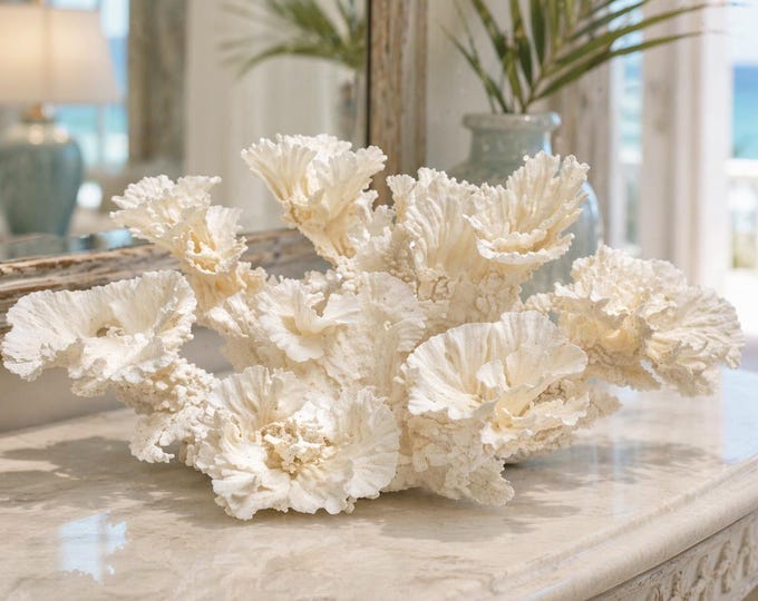 Large White Table Reef Coral Sculpture: Coastal Statement Piece (#CS-0519)