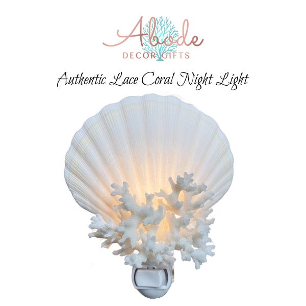 Coastal Seashell Night Light: White Coral & Scallop - Nautical Decor
