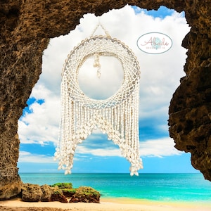 White Nassa Shell Boho Seashell Chandelier / Coastal Wall Art / Hanging Shell Art for Nautical Beach and Coastal Decor and Display