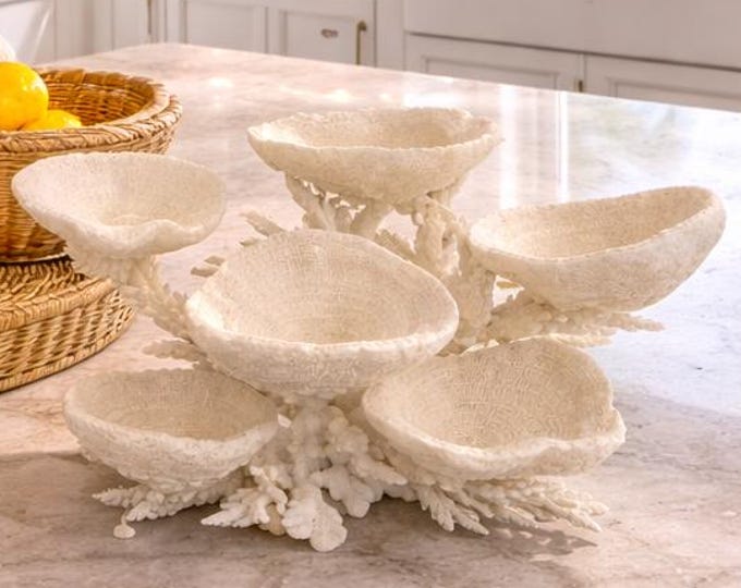 White Bowl Reef Coral Sculpture: Coastal Statement Piece (#CS-0027)