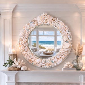 Seashell Coral Framed Mirror: Handmade Coastal Wall Art