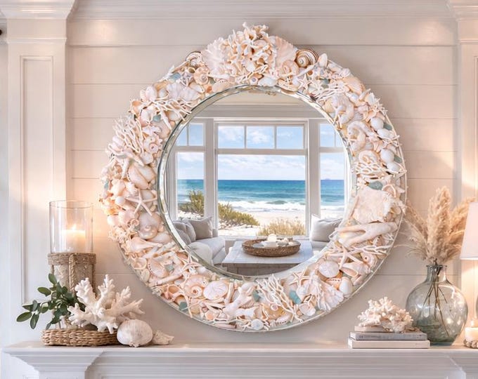 Seashell Coral Framed Mirror: Handmade Coastal Wall Art
