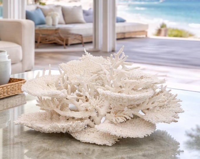 Large White Table SP Reef Coral Sculpture: Coastal Statement Piece (#CS-2513)