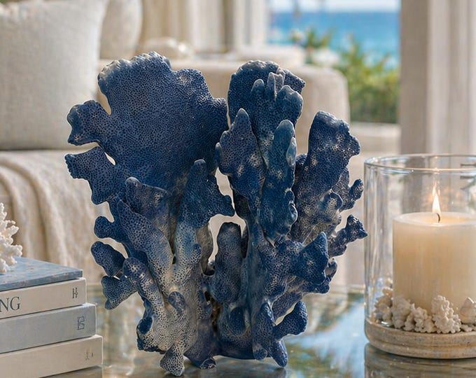 Large Natural Blue Reef Coral, Luxury Coastal Statement Piece (#B-25)