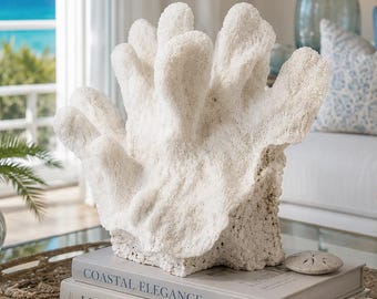 Large Authentic White Cat's Paw Coral Specimen | Luxury Coastal Decor | Statement Coral Sculpture | Beach House Accent