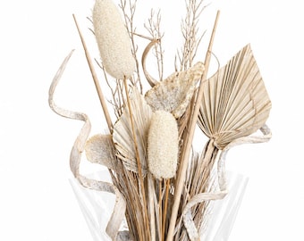 Coastal Dried Botanical Bouquet | Hand-Arranged Neutral Vase Stems | Palm Leaves, Textured Pods & Curled Botanicals