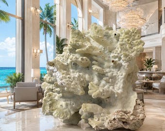 Large Natural Fire Slab Coral Specimen | 12" Sculptural Light Green Coral | Luxury Coastal Décor | One-of-a-Kind Collector Piece