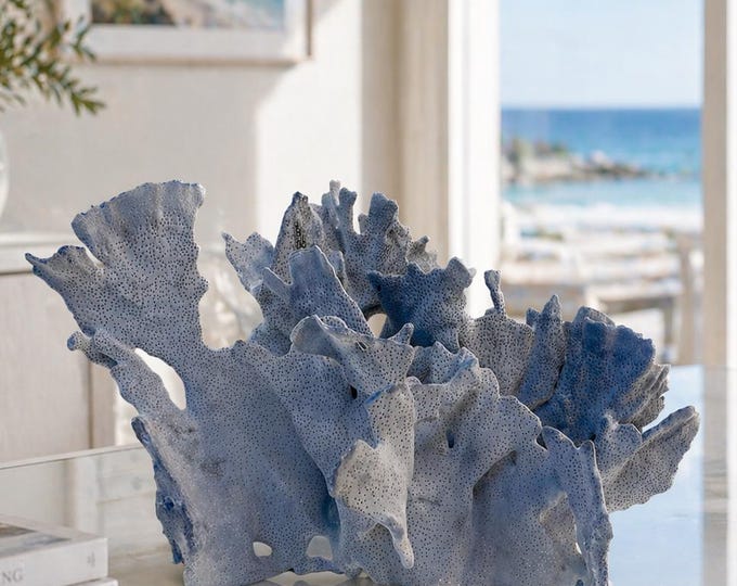 Large Natural Blue Reef Coral, Luxury Coastal Statement Piece (#A-8)