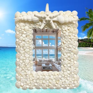Seashell Mirror: Small Coastal Framed Mirror with Authentic Shells