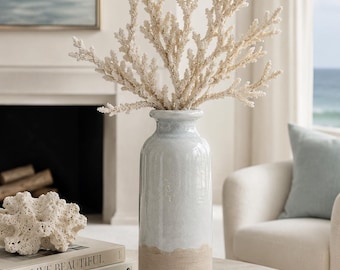 Coastal Stoneware Vase | Ocean Mist Crackle Glaze