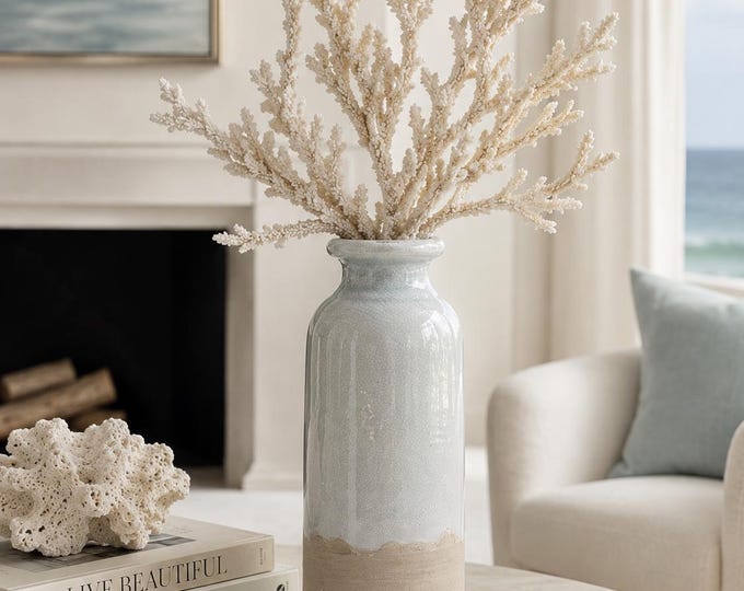 Coastal Stoneware Vase | Ocean Mist Crackle Glaze