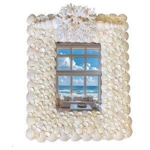 Seashell Mirror, Small Seashell Framed Mirror for Coastal and Nautical Decor, Beach House Decoration with Authentic Shells and Coral