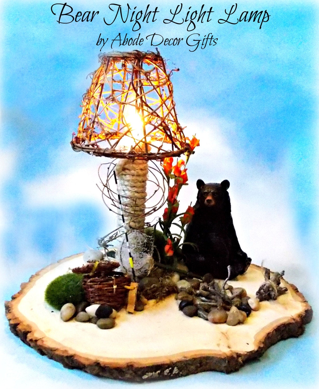Bear Rustic Cabin Night Light Lamp Fishing Lake House ...