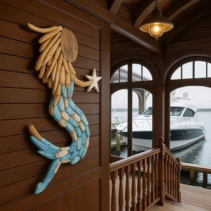 28&quot; Handcrafted Driftwood Mermaid Wall Art for Coastal Decor