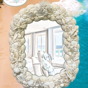 Seashell Coral Framed Mirror: Coastal Beach Wall Decor (19x15&quot;)