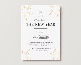 Modello di invito per la notte di Capodanno, download digitale, modello Canva modificabile, stampabile