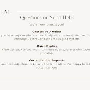Peut inclure: Graphique cr&egrave;me avec le texte "Questions ou besoin d'aide ?" et des informations de contact. Le texte comprend "Contactez-nous &agrave; tout moment", "R&eacute;ponses rapides" et "Demandes de personnalisation". Le logo ATAL Digital est en haut &agrave; gauche.