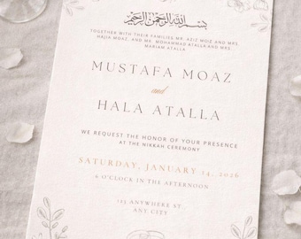 Islamic Invitation Template, Beige Floral Wedding, Editable Canva Template, Digital Download