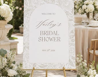 Panneau de bienvenue pour la douche nuptiale, modèle de toile modifiable, imprimable, téléchargement numérique, floral botanique, neutre
