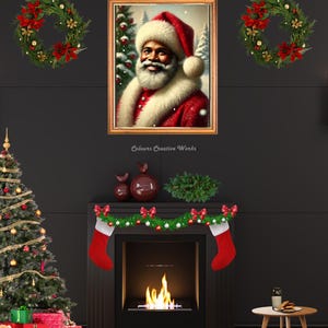 African American Santa Printable Art | African American Santa | Christmas Wall Art | Holiday Decor  Holidays W/ Black Santa Deco Art!