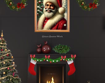 African American Santa Printable Art | African American Santa | Christmas Wall Art | Holiday Decor  Holidays W/ Black Santa Deco Art!