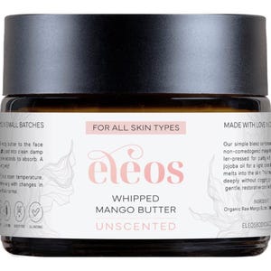 Whipped Mango Butter, Organic Raw Face and Body Butter, Natural Vegan Skincare, Unscented, Amber Glass Jar