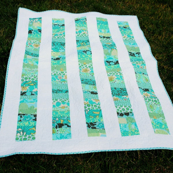 Handcrafted Blue Green Aqua Stacked Coins Baby Quilt