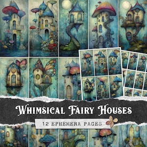 Feenhaus Ephemera, Junk Journal Collage Sheets, Fantasy Pilz Cottage Anhänger & Verzierungen, Vintage Fairycore Printables