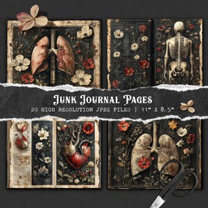 May include: 20 high-resolution digital images of vintage anatomical illustrations with floral accents. The images are 11 inches by 8.5 inches and are perfect for junk journaling, scrapbooking, or other creative projects.