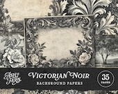 Gothic Junk Journal Kit: Etching Background Papers, Damask Ephemera (Digital Download)