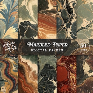 Vintage Marbled Paper, Antique Bookbinding Papers, Marbling Digital Paper, Junk Journal Backgrounds, Printable Scrapbook Paper, 50 Pages