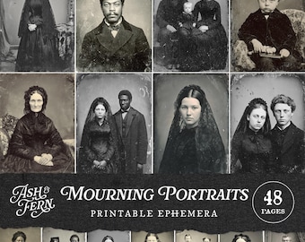 Vintage Victorian Mourning Photos: Printable Spooky Gothic Family Portraits for Wall Art Prints, Scrapbooking, Collage, Junk Journal Crafts