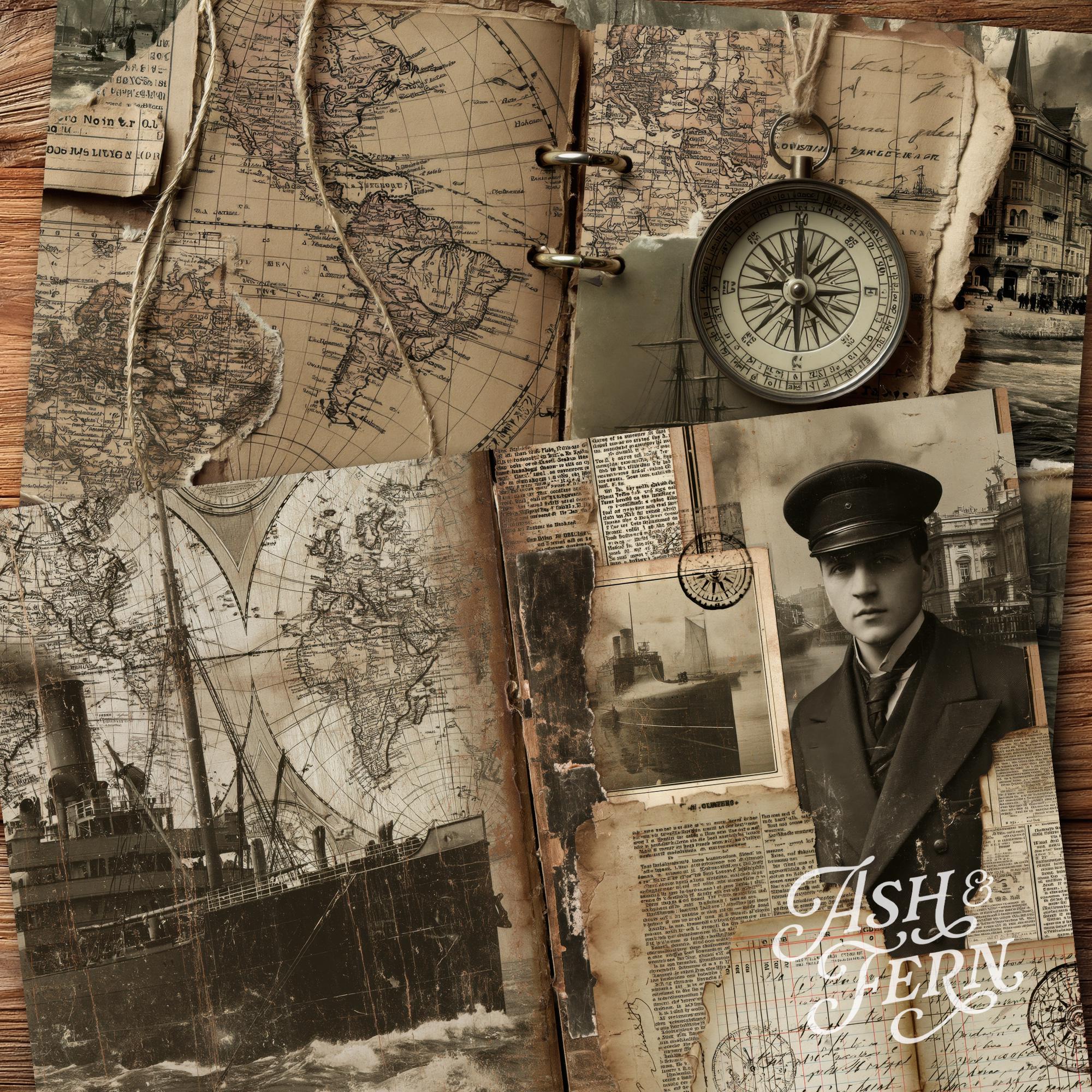 Nautical Travel Junk Journal Pages, Vintage Maritime Ephemera, Ship Map ...