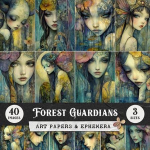 Papiers numériques Gardiens de la forêt Fairy Fae, pack d'éphémères fantastiques fantaisistes, kit de journal indésirable, feuilles de collage de scrapbooking, art féerique imprimable