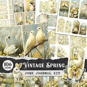 Kit de journal indésirable pastel printanier, lot d'éphémères de Pâques imprimables, pages de scrapbooking shabby chic, feuilles de collage cottagecore, kit numérique JPEG