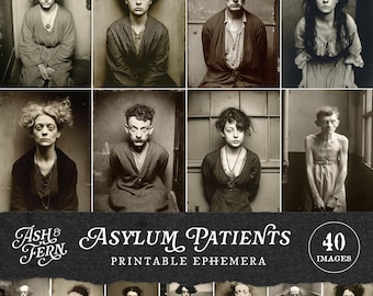 Asylum Patient Photos, Vintage-style Printable Portraits, Dark Ephemera, Creepy Mental Hospital Imagery, Macabre Junk Journal Collage Kit