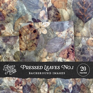 Pressed Leaves Background Papers, Vintage Botanical Printable Textures for Junk Journal Pages, Scrapbook Collage Tags Crafts, US Letter JPG