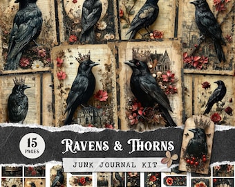 Gothic Raven Junk Journal Kit: macabere ephemera, Dark Academia (digitale download)