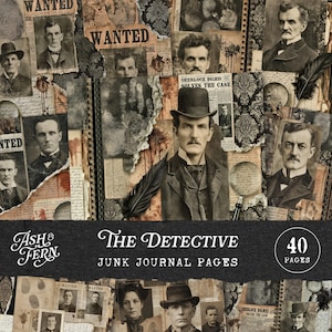 Detective Junk Journal Pagina's, Sherlock Holmes Ephemera Kit, Digitale Papieren met Victoriaanse Misdaadverhalen, Printbaar Scrapbookpapier met Moordmysterie