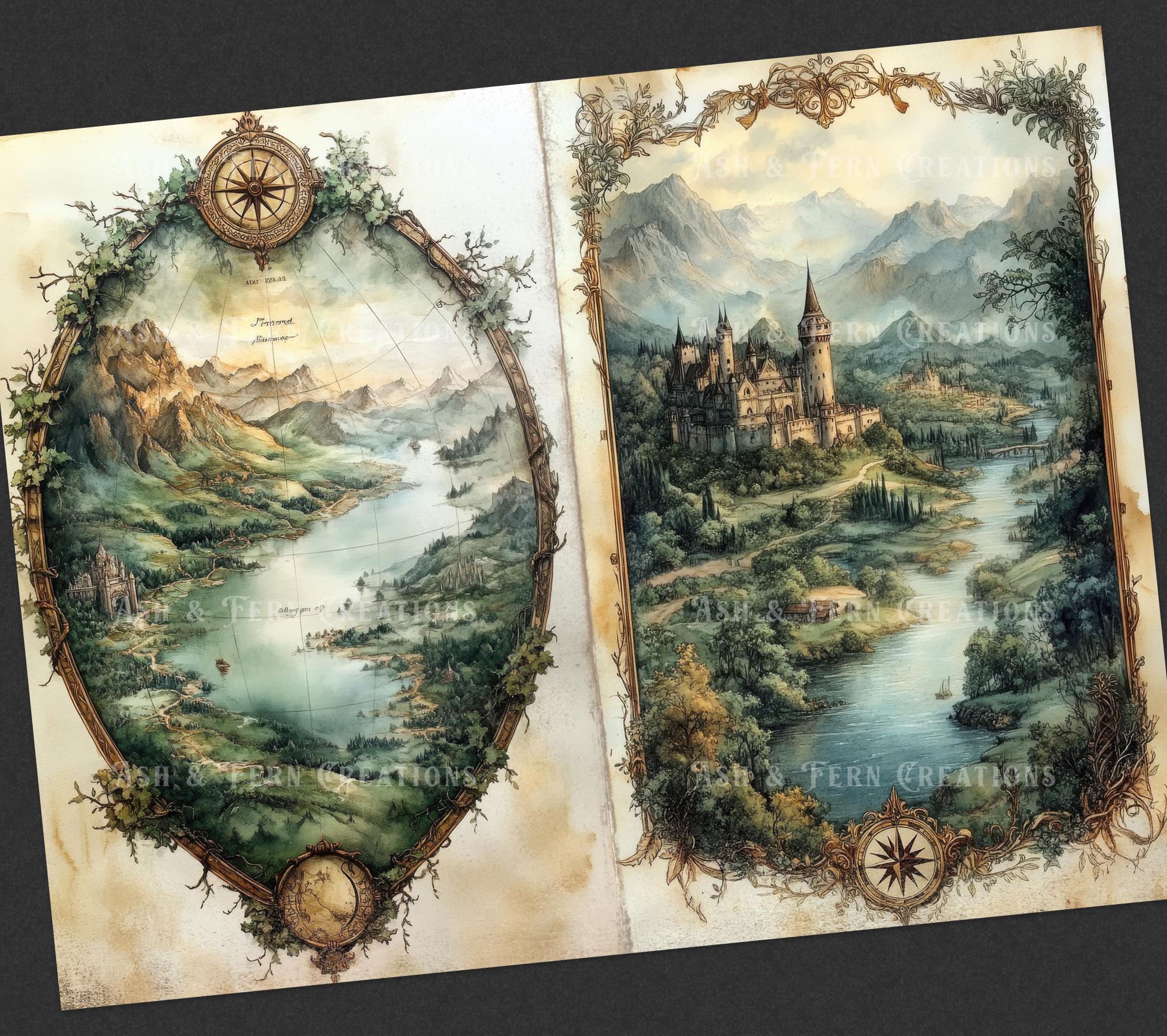 Elven Map Junk Journal Pages: Medieval Fantasy Art (digital Download ...