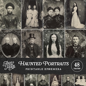 Haunted Portraits Printable Ephemera, Gothic Halloween Junk Journal Kit, Creepy Spiderweb Antique People Photos, Spooky Vintage Photography