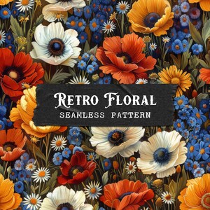 Motif botanique imprimable sans couture de pavot et de fleurs sauvages de couleur sombre | Clipart de fond de papier numérique | Fichier de répétition de conception de tissu JPG