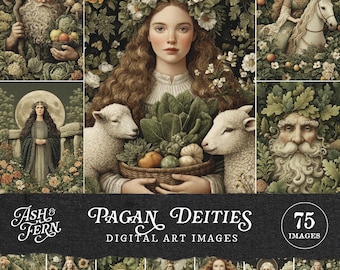 Celtic Goddess Printable Images: Mystic Pagan Witch, Green Man & Forest Spirit Ephemera for Scrapbooking, Collage, Grimoire and Junk Journal
