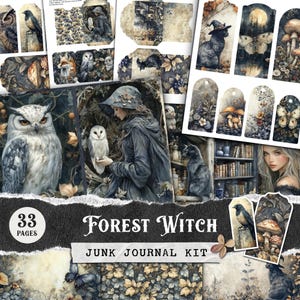 Kit de diario basura de brujas, páginas de grimorio de hierbas de brujas del bosque, material efímero de estilo cottagecore oscuro, etiquetas botánicas, papeles digitales de animales y polillas, búhos